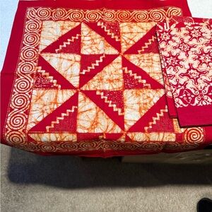 Set of 6 Genuine Batik Napkins Srimpi Solo Indonesia 19x19 Red Gold